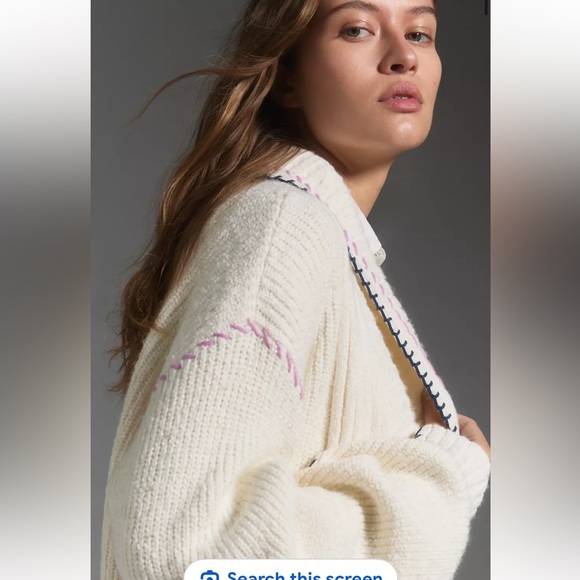 Anthropologie Maeve Collared Whipstitch Open Cardigan Sweater Pockets Ivory - Picture 3 of 6